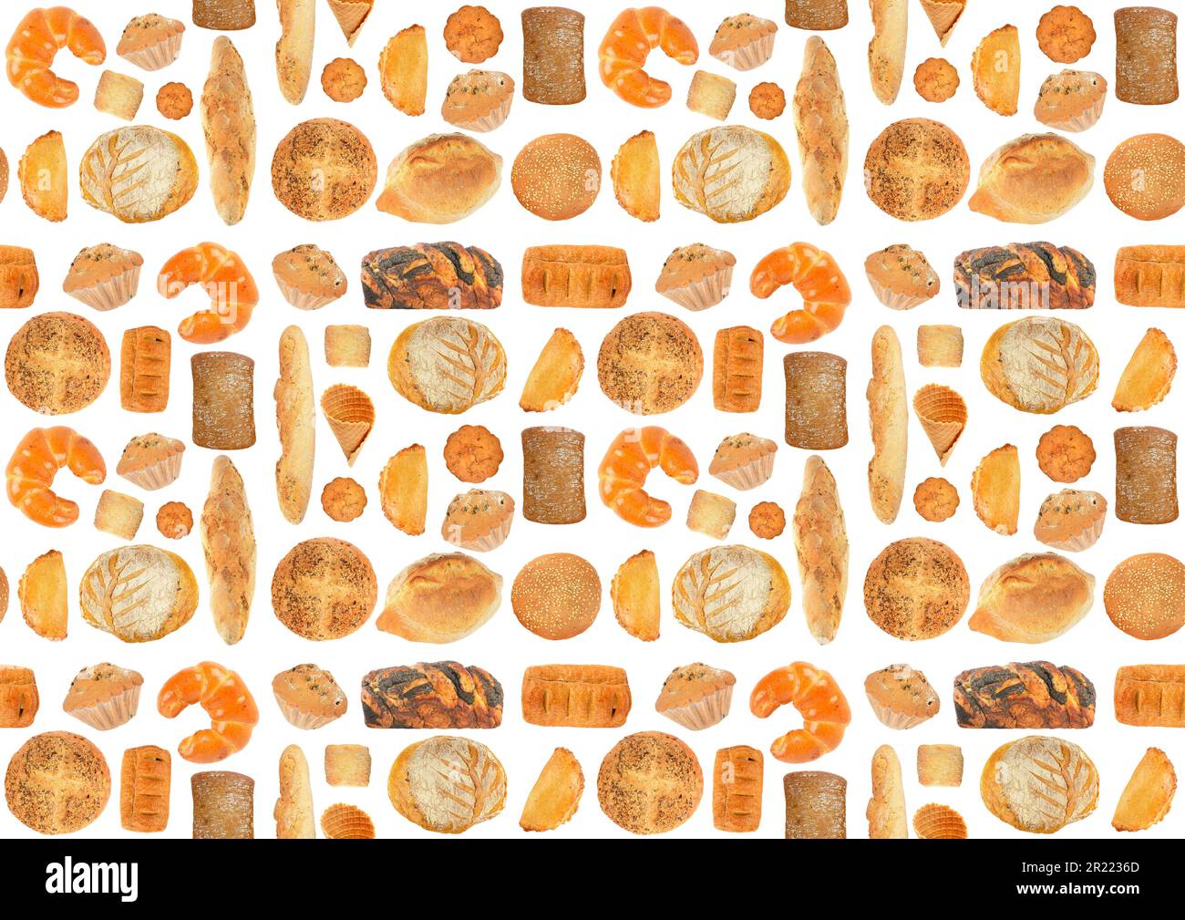 Superbe motif sans couture de produits de pain isolés sur fond blanc Banque D'Images