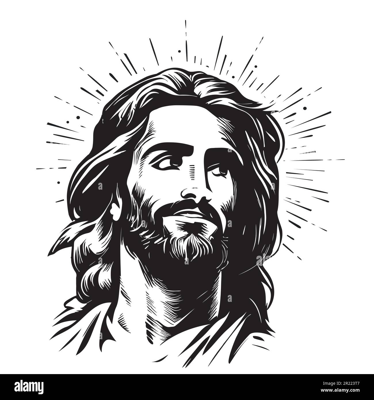 Portrait de Jésus esquisse main dessinée dans l'illustration de style Doodle Illustration de Vecteur