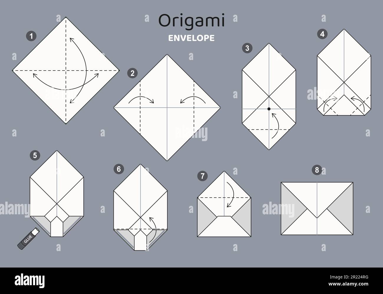 Tutoriel Origami pour les enfants. Origami enveloppe mignonne Image  Vectorielle Stock - Alamy