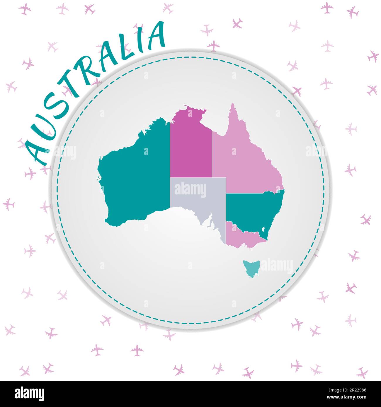 Conception de carte Australie. Carte du pays avec les régions dans la palette de couleurs émeraude-améthyste. Illustration de Vecteur