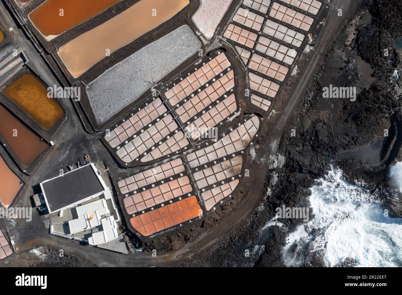 Salines de Fuencaliente, étangs d'évaporation, vue aérienne, îles Canaries, la Palma Banque D'Images