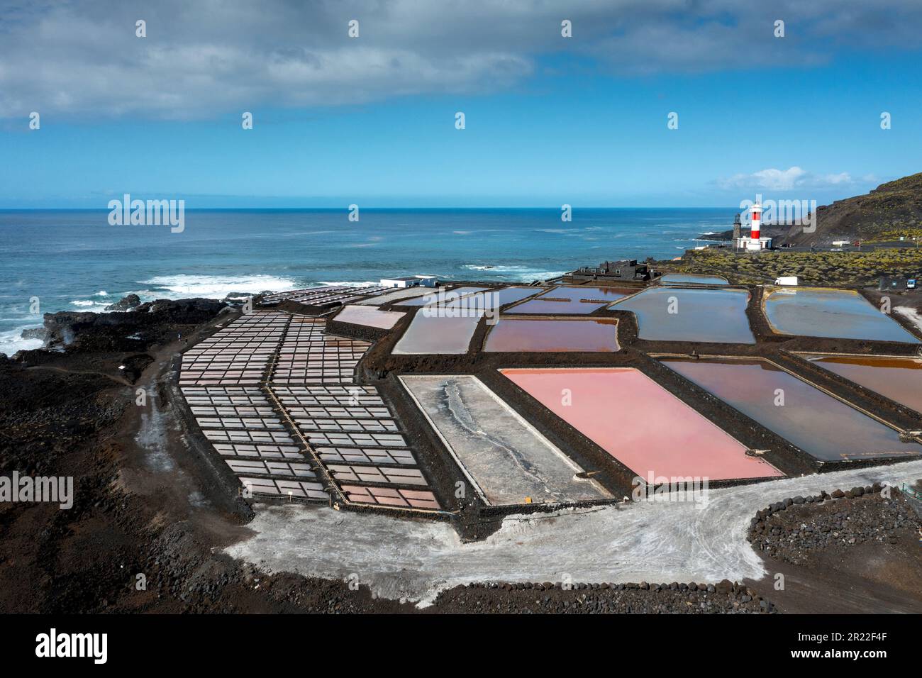 salines et phare de Fuencarliente. Vue aérienne, îles Canaries, la Palma Banque D'Images