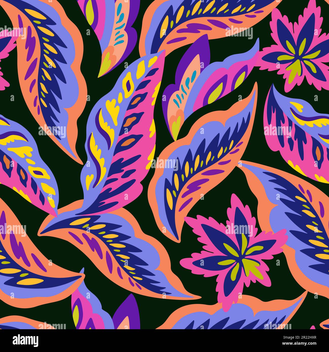 Motif décoratif coloré sans couture avec éléments floraux organiques abstraits simples. Illustration vectorielle psychédélique dynamique pour le design Illustration de Vecteur