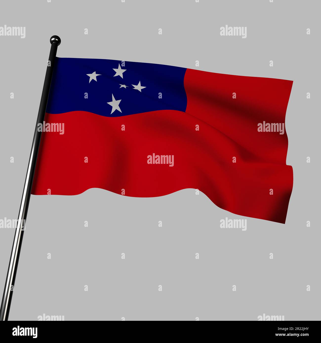 3D illustration du drapeau des Samoa orgueilleux. Le drapeau présente un champ rouge avec un rectangle bleu dans le canton, orné de cinq étoiles blanches Banque D'Images