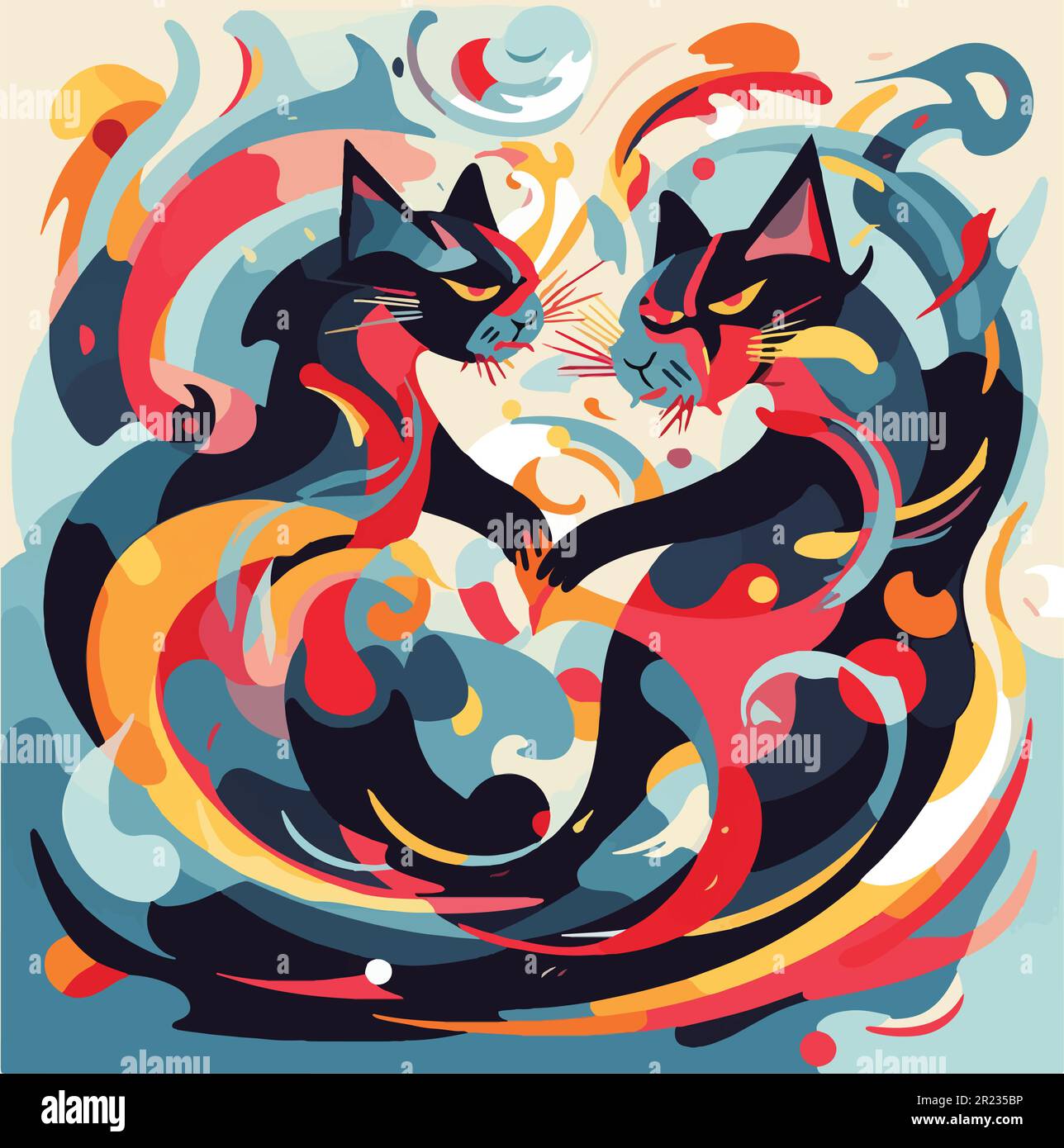 Deux chats abstraits qui combattent, style de Wassily Kandinsky Illustration de Vecteur Deux chats abstraits qui combattent, style de Wassily Kandinsky Illustration de Vecteur