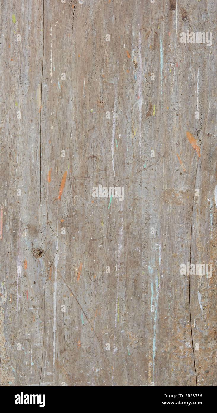 surface de vieille planche de bois sale, rayures et peinture déversée fond de tableau pour la photographie ou la conception graphique toile de fond, plein cadre Banque D'Images