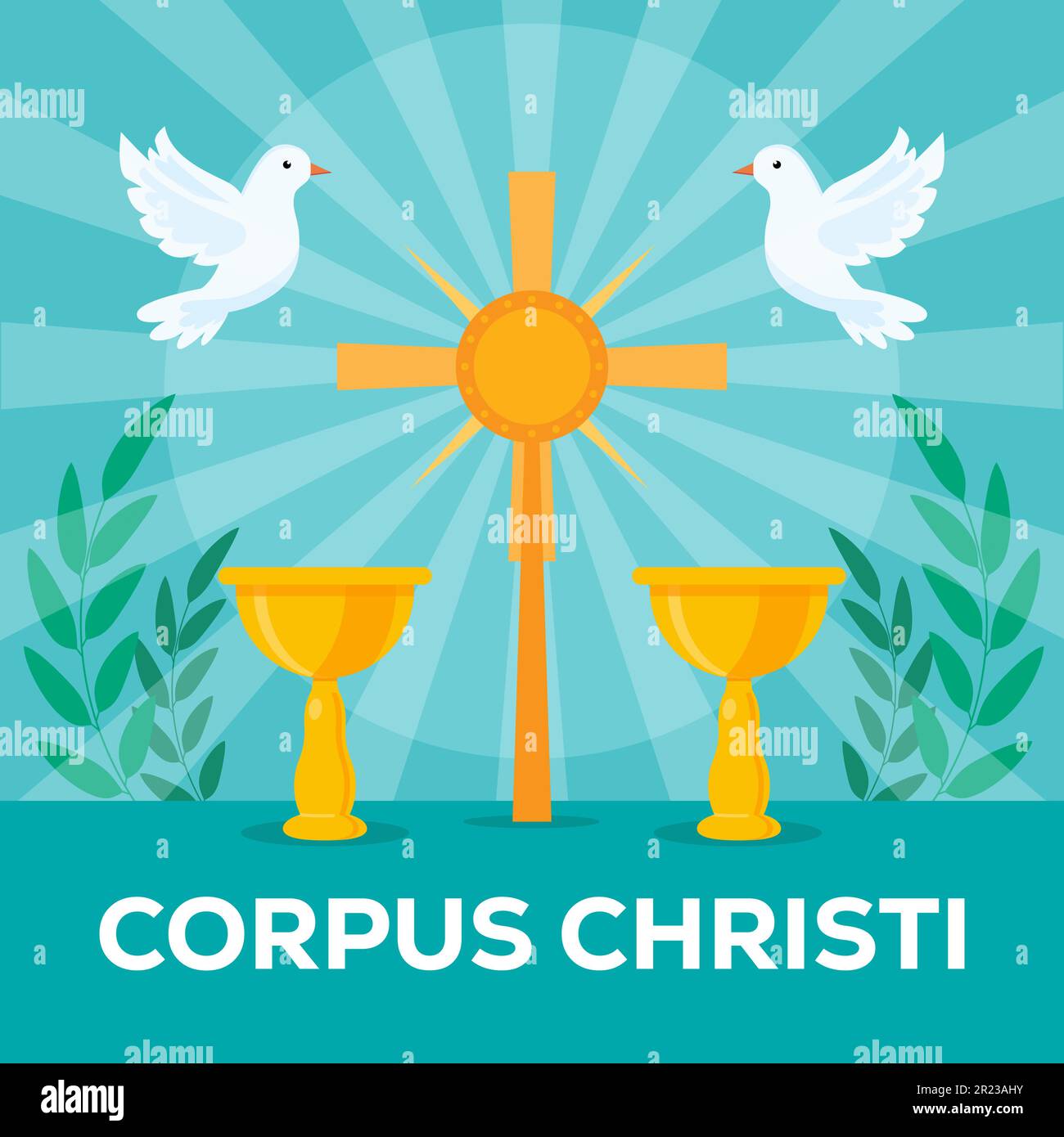 illustration de vector corpus christi en forme plate avec croix, colombe et verre doré Illustration de Vecteur