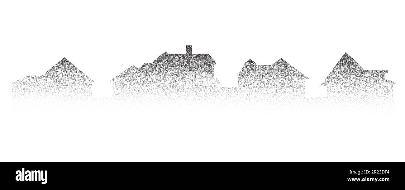 Les maisons de quartier offrent un paysage panoramique. Bâtiments dessinant une silhouette avec un dégradé en pointillés. Illustration vectorielle minimaliste. Illustration de Vecteur