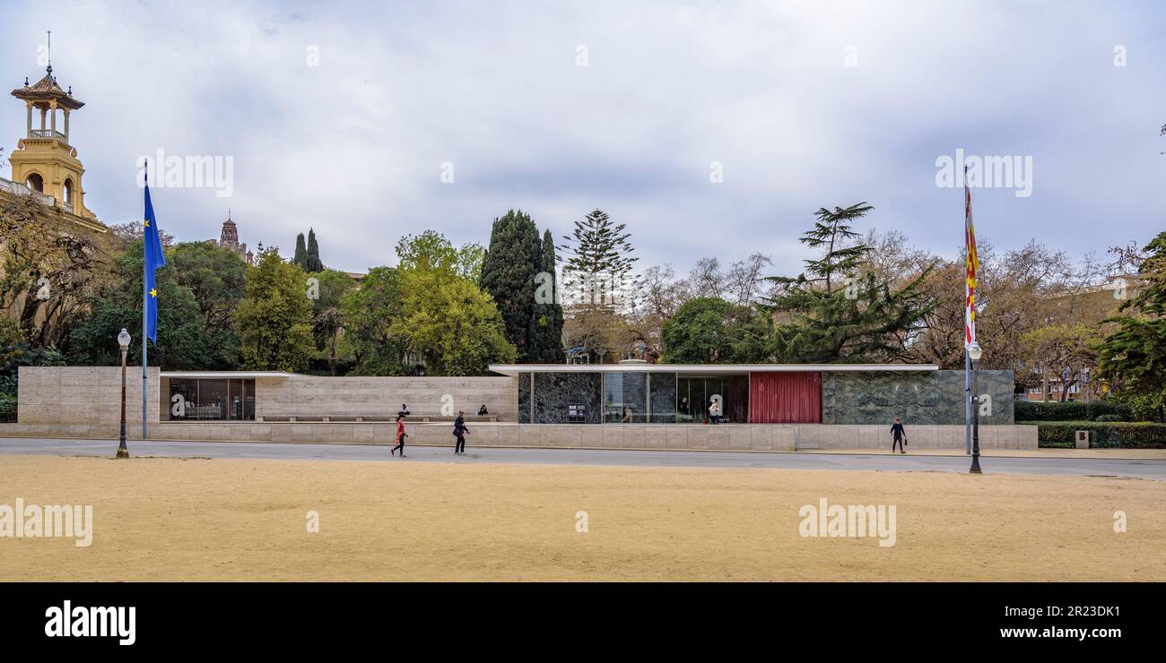 Pavillon Mies Van der Rohe (ou pavillon allemand) construit pour l'exposition internationale de 1929 à Montjuïc (Barcelone, Catalogne, Espagne) Banque D'Images