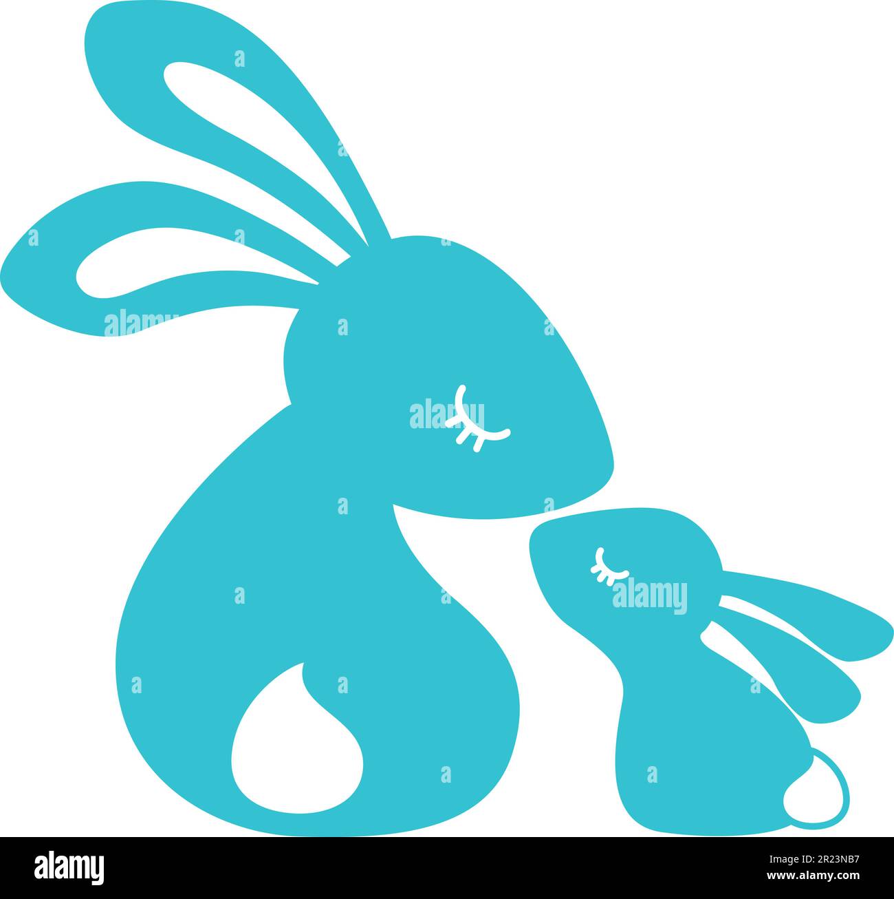 Illustration vectorielle de la silhouette d'une famille amusante de lapins. Silhouette d'une mère lapin embrassant son bébé. Design pour la fête des mères, lapin de Pâques Illustration de Vecteur