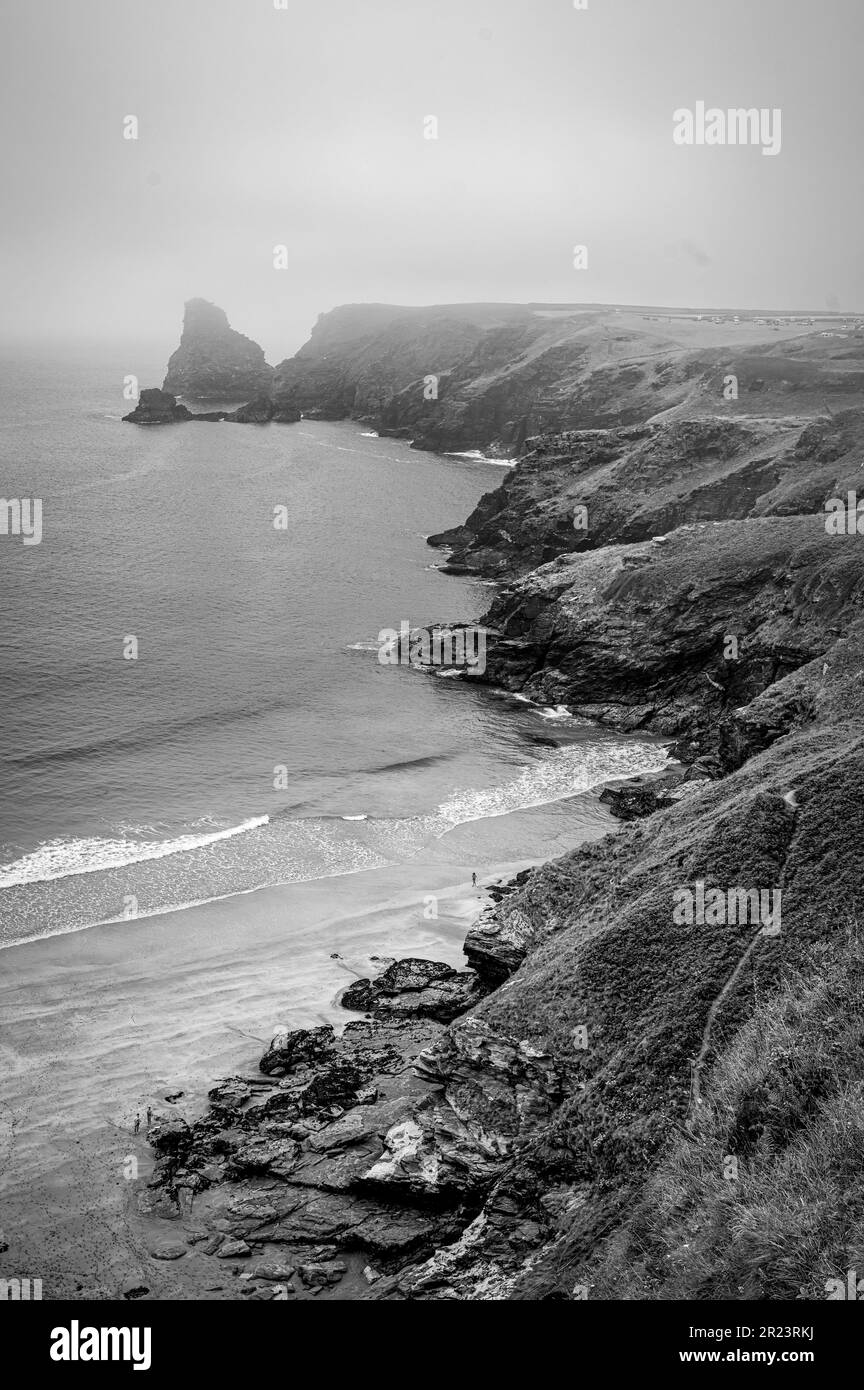 Vue sur les falaises luxuriantes le long de la côte de Cornwall Banque D'Images