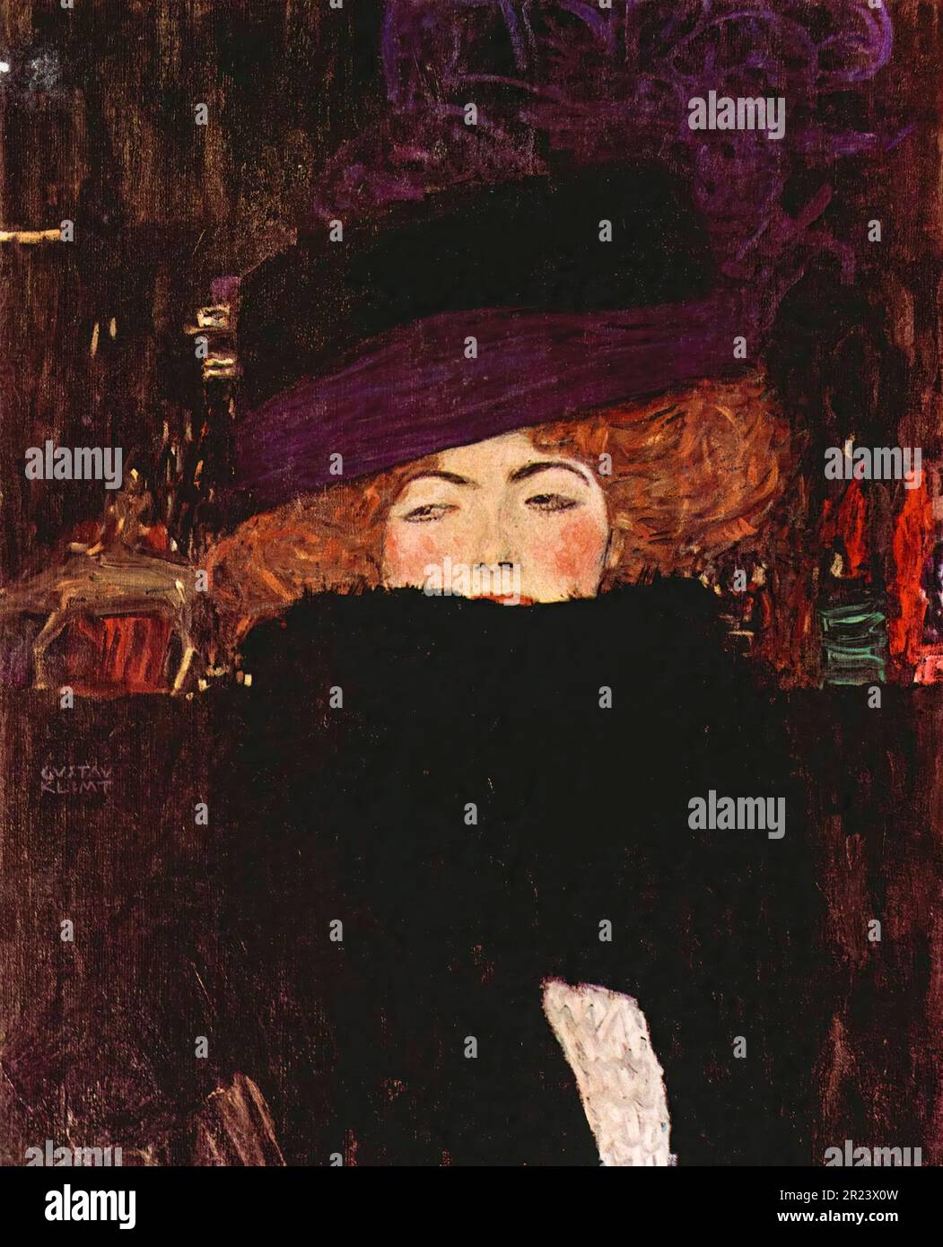 Gustav Klimt, Dame au chapeau et à la plume Boa, peinture 1909 Banque D'Images
