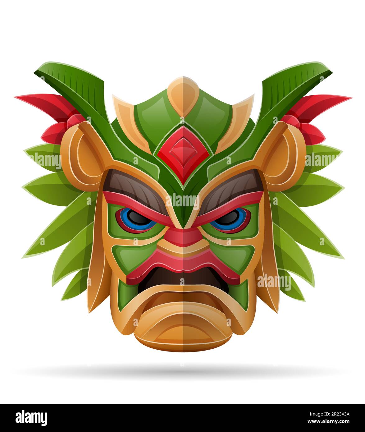 masque tiki hawaïen antique tête de totem tropical face idole fait de l'illustration de vecteur de bois isolé sur fond blanc Illustration de Vecteur
