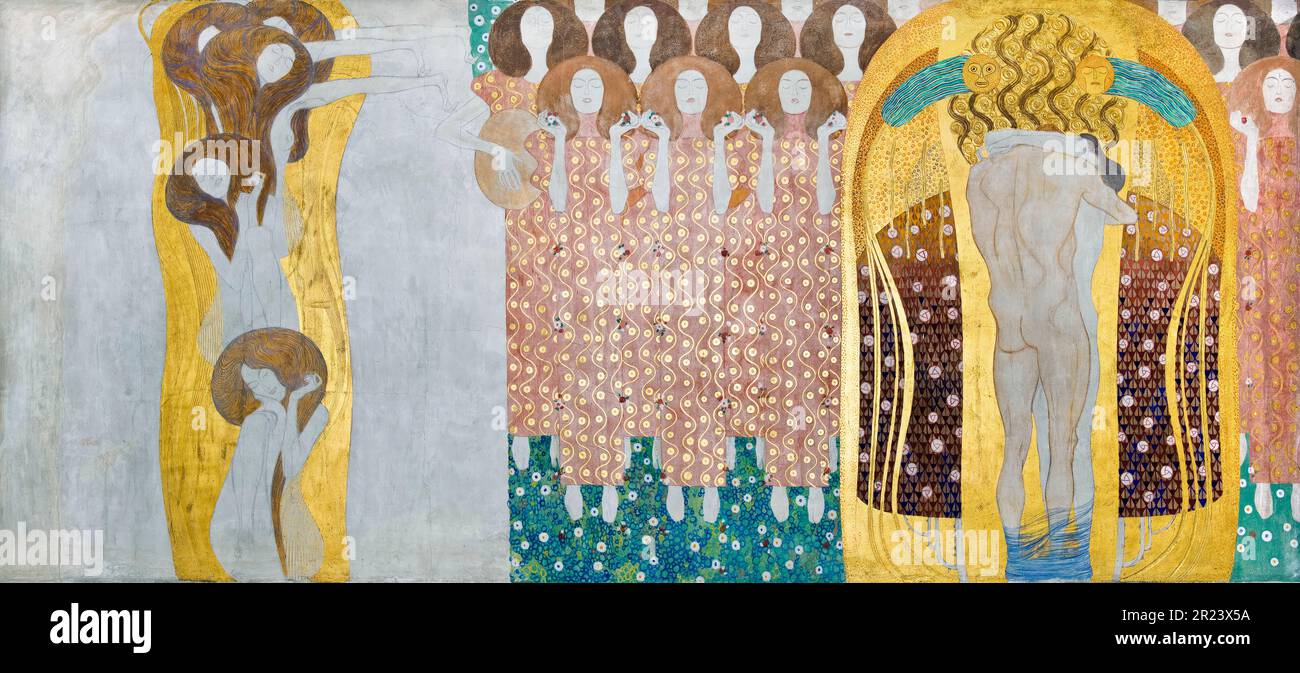 Beethoven Frieze : les arts, le chœur du Paradis, et embrasser, peinture de Gustav Klimt, 1901 Banque D'Images