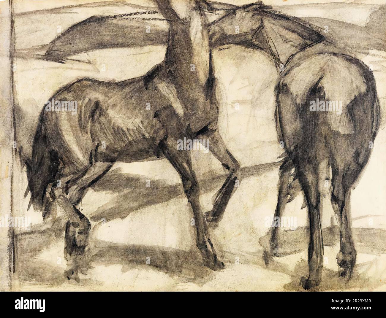 Franz Marc, Zwei Pferde, (deux chevaux), dessin 1910 Banque D'Images