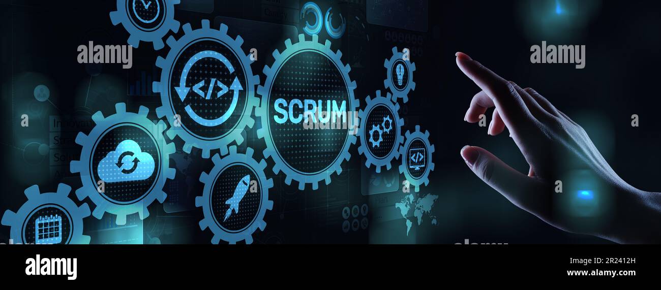 SCRUM, méthodologie de développement Agile, concept de technologie de programmation et de conception d'applications sur écran virtuel. Banque D'Images