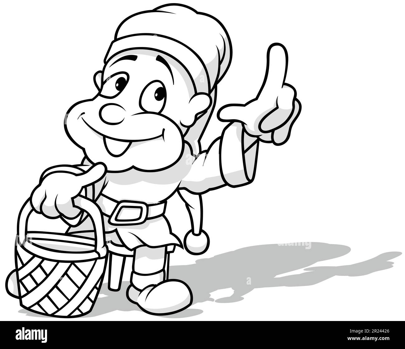 Dessin d'un nain tenant un panier en osier Illustration de Vecteur