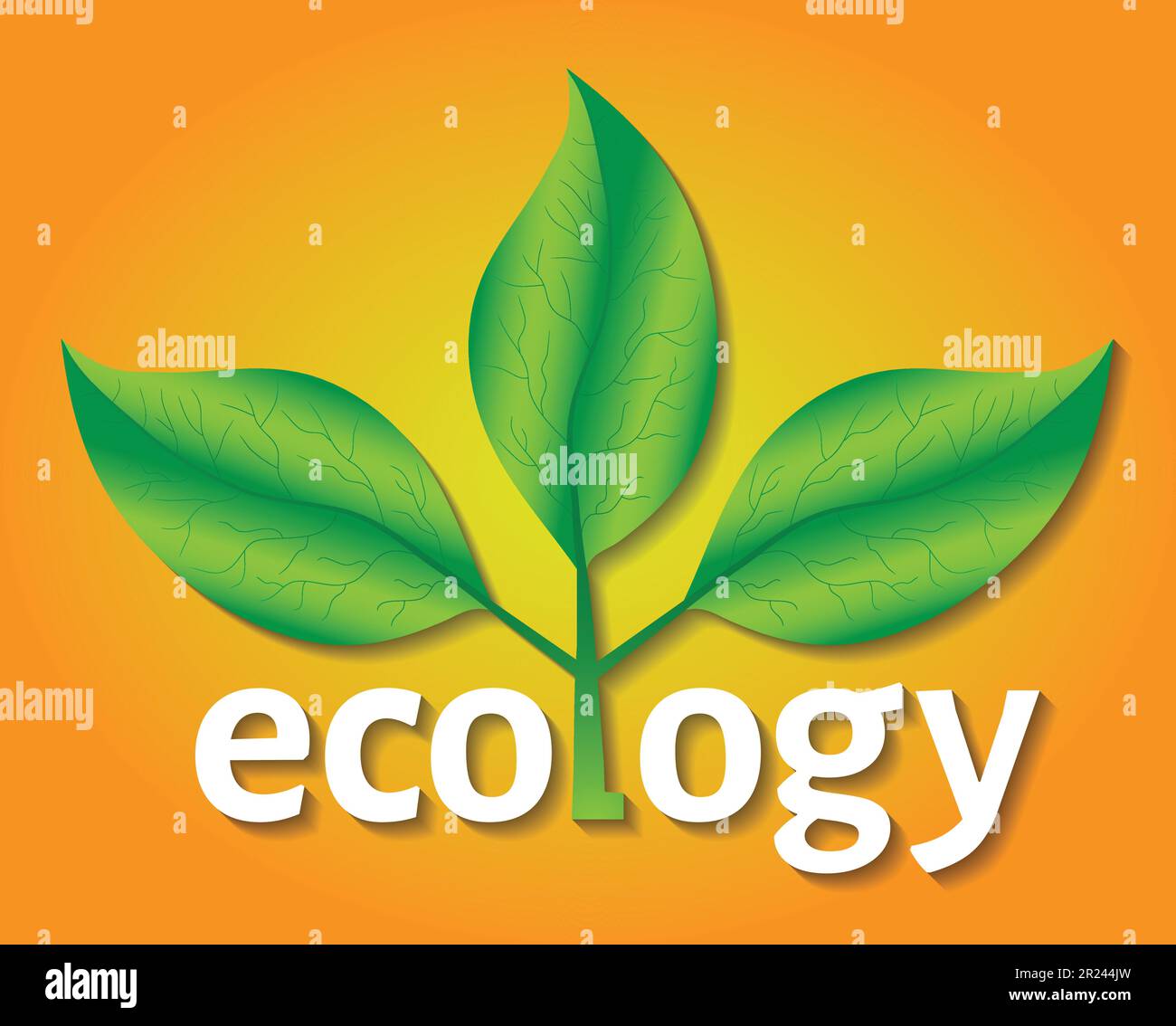 Concept écologique ou environnementale ou d'un logo. Feuilles vertes sur un arbre avec l'écologie du texte blanc sur un fond vert. Illustration de Vecteur