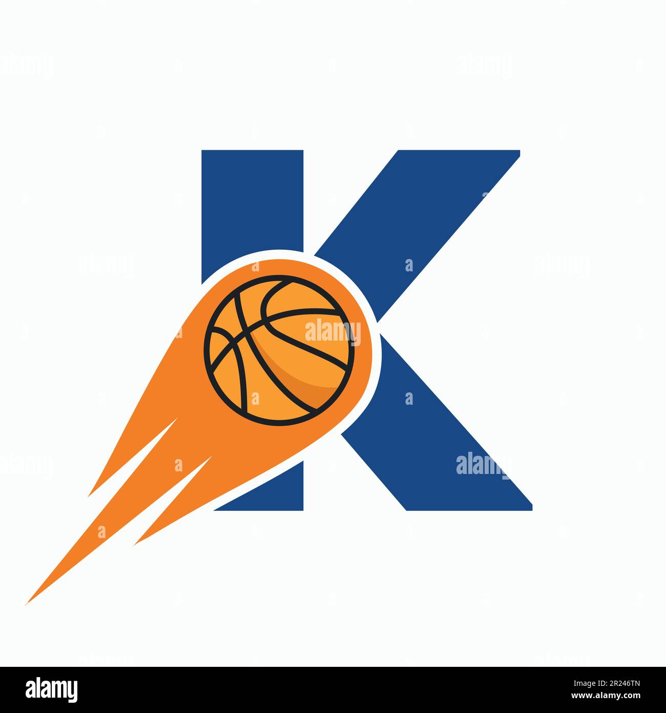 Concept de logo de basket-ball Letter K avec icône de basket-ball mobile. Symbole de logo de boule de panier Illustration de Vecteur