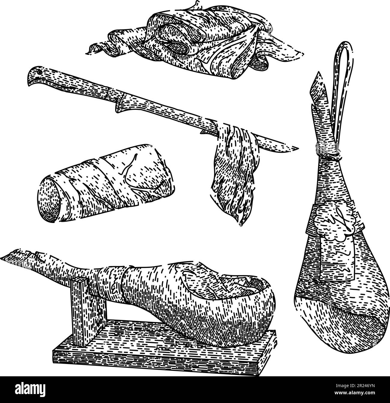 ensemble de porc à la viande de jambon esquisse à la main Illustration de Vecteur