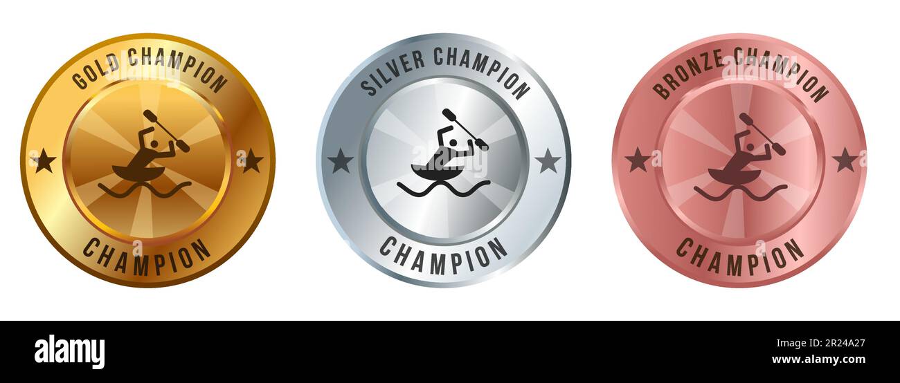 Course à l'aviron pagayage personnes compétition nautique médaille d'or bronze argent Illustration de Vecteur