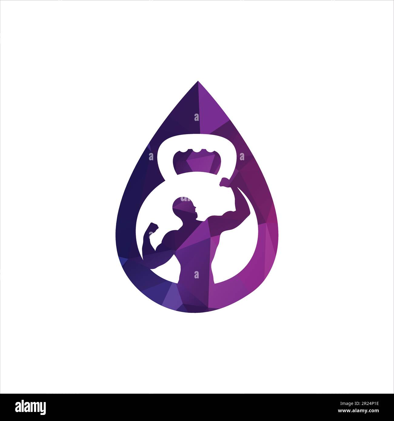 Concept de logo de puissance de gym avec la cloche de bouilloire et le symbole de tonnerre dans l'espace négatif. Modèle de logo de club de fitness et de musculation. Sport et loisirs Illustration de Vecteur