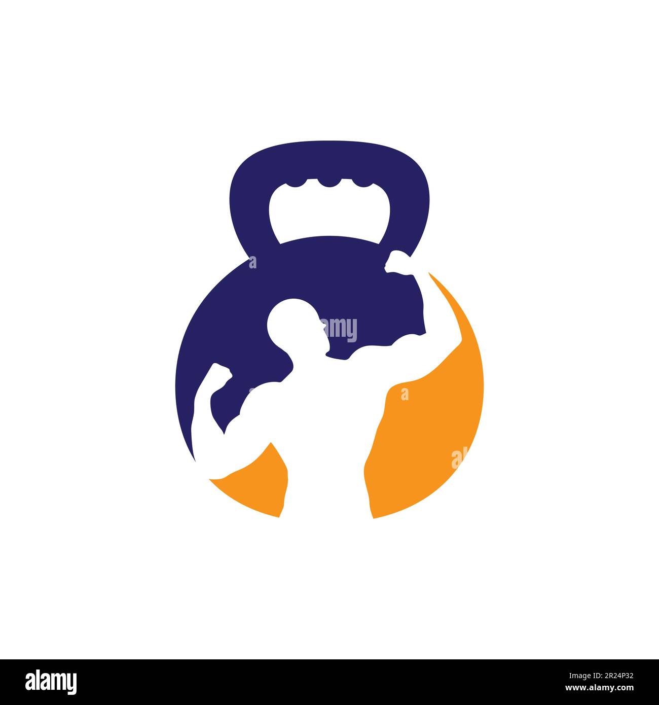 Concept de logo de puissance de gym avec la cloche de bouilloire et le symbole de tonnerre dans l'espace négatif. Modèle de logo de club de fitness et de musculation. Sport et loisirs Illustration de Vecteur