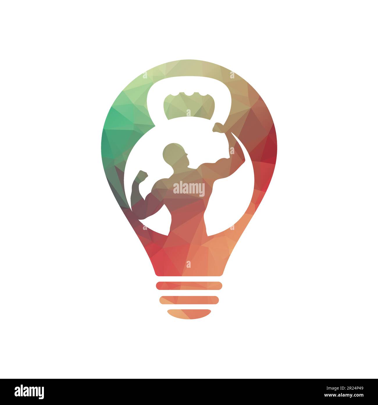 Concept de logo de puissance de gym avec la cloche de bouilloire et le symbole de tonnerre dans l'espace négatif. Modèle de logo de club de fitness et de musculation. Sport et loisirs Illustration de Vecteur