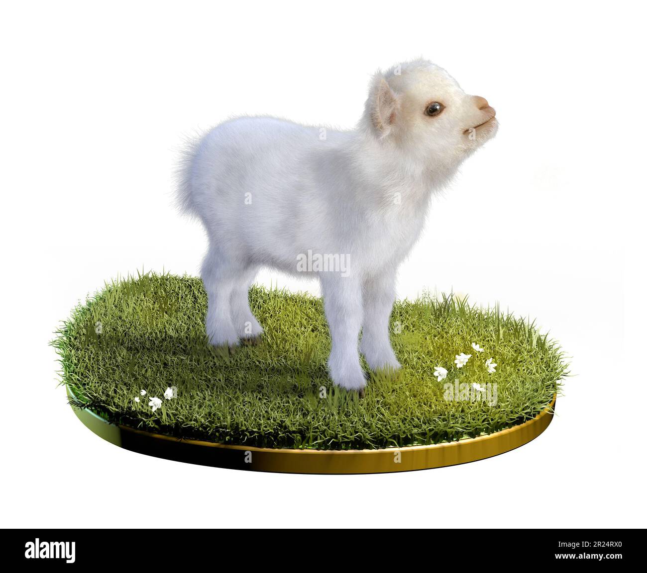 Bébé chèvre debout dans un patch d'herbe verte. Illustration numérique, rendu 3D. Banque D'Images