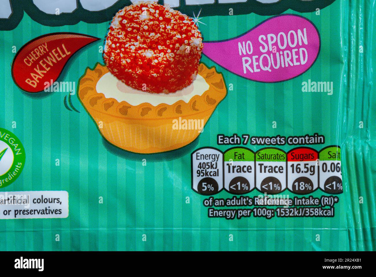 Information nutritionnelle système de feux de circulation étiquetage des étiquettes à code couleur sur le paquet de pastilles Rowntrees dessert Banque D'Images