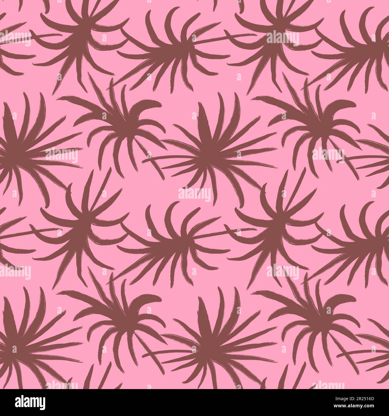 Motif sans couture dessiné à la main avec feuilles de palmier roses Monstera, imprimé beige bébé fille. Jungle tropicale vacances design, mignonne été plante nature Banque D'Images