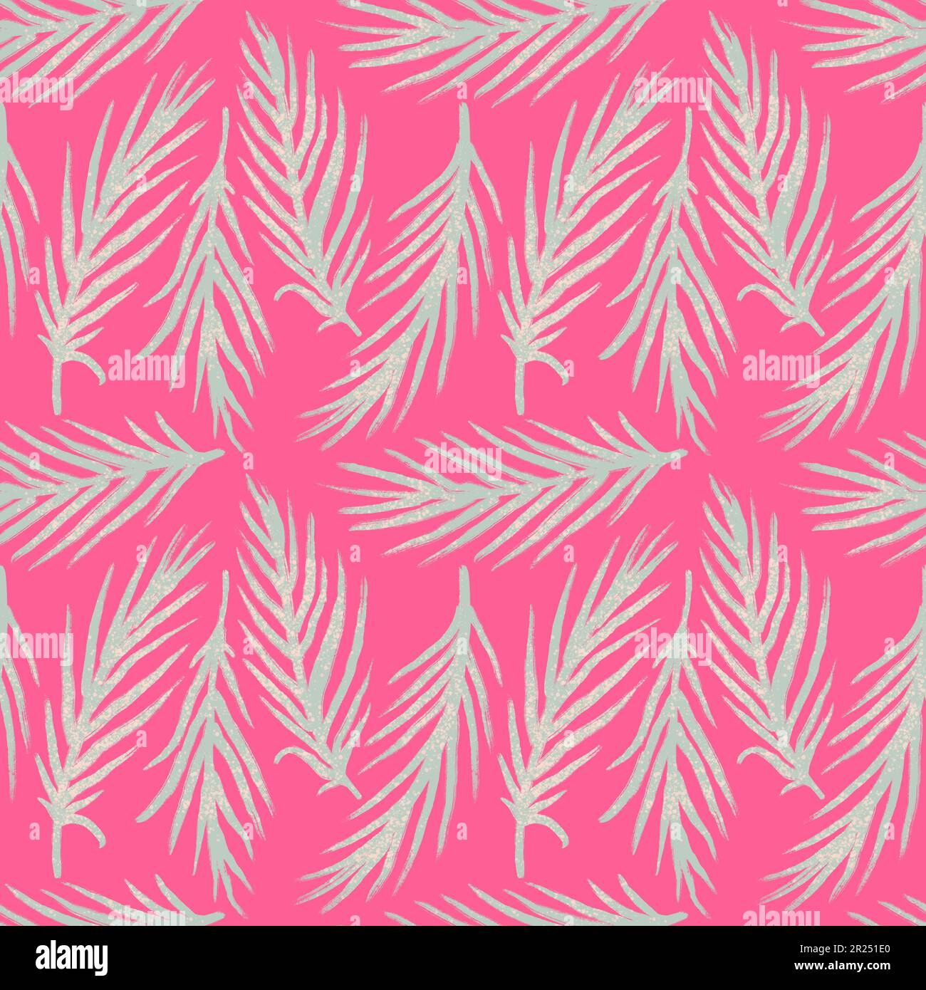 Motif sans couture dessiné à la main avec feuilles de palmier roses Monstera, imprimé beige bébé fille. Jungle tropicale vacances design, mignonne été plante nature Banque D'Images