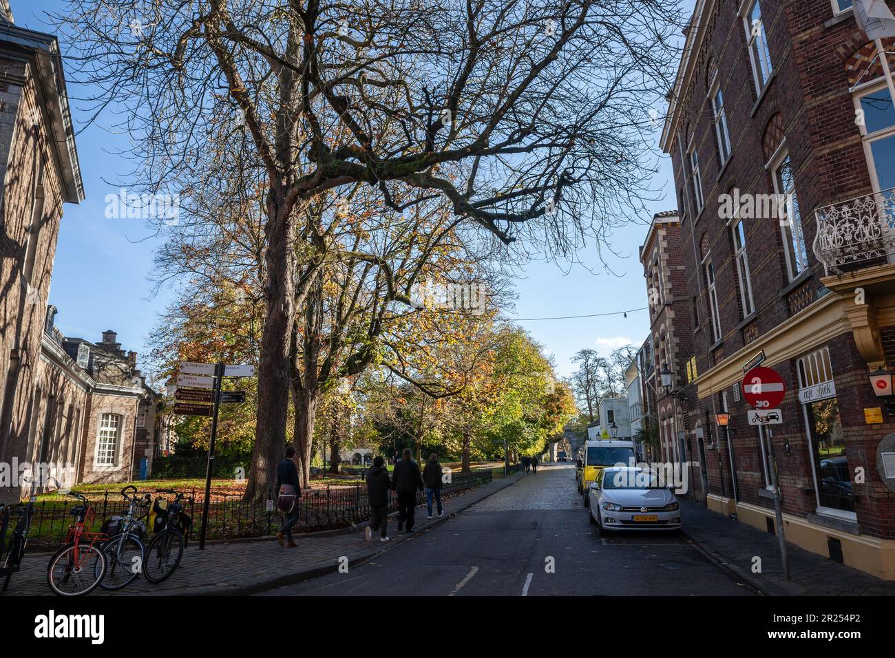 Photo de la rue begijnenstraat dans le centre-ville de Maastricht, pays-Bas, avec des maisons anciennes. Maastricht est une ville et une municipalité du sud-est Banque D'Images