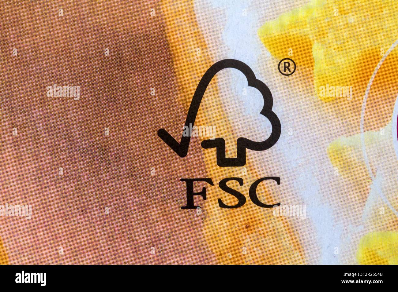 Logo FSC sur une boîte de papier sulfurisé de Sainsburys Banque D'Images