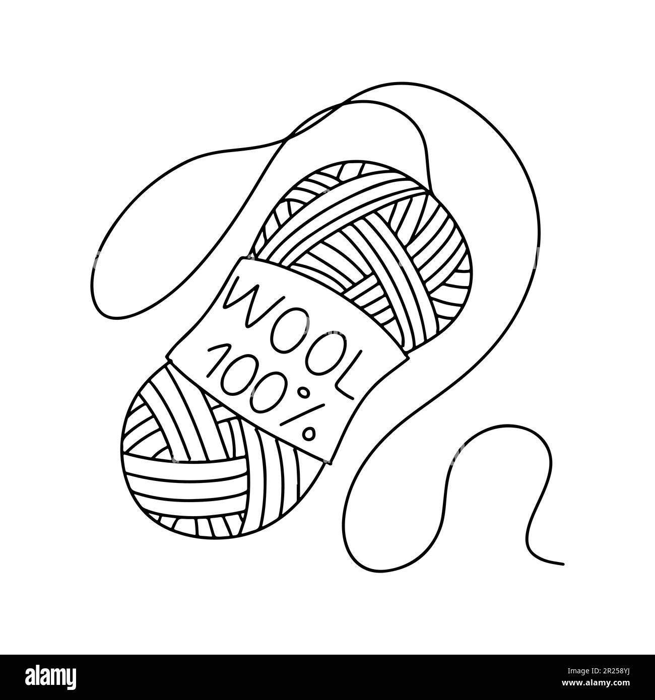 Laine pour tricoter à la main dans un style de caniche dessiné à la main. Illustration vectorielle isolée sur blanc. Page de coloriage Illustration de Vecteur