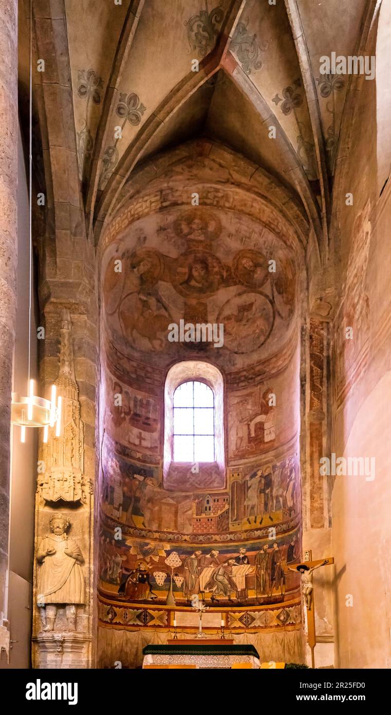 Kloster Sankt Johann Monestry, fresque *** Légende locale *** Val Müstair, , Suisse, église, Monestry, Banque D'Images