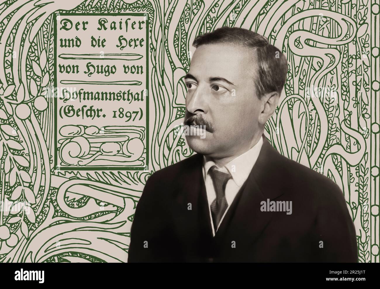 Hugo von Hofmannsthal, 1874-1929, romancier et poète autrichien, numérique édité selon une photographie de Wilhelm Willinger et le titre de livre de Der Kaiser und die Hexe, l'empereur et la sorcière de Heinrich Vogeler, 1900 Banque D'Images