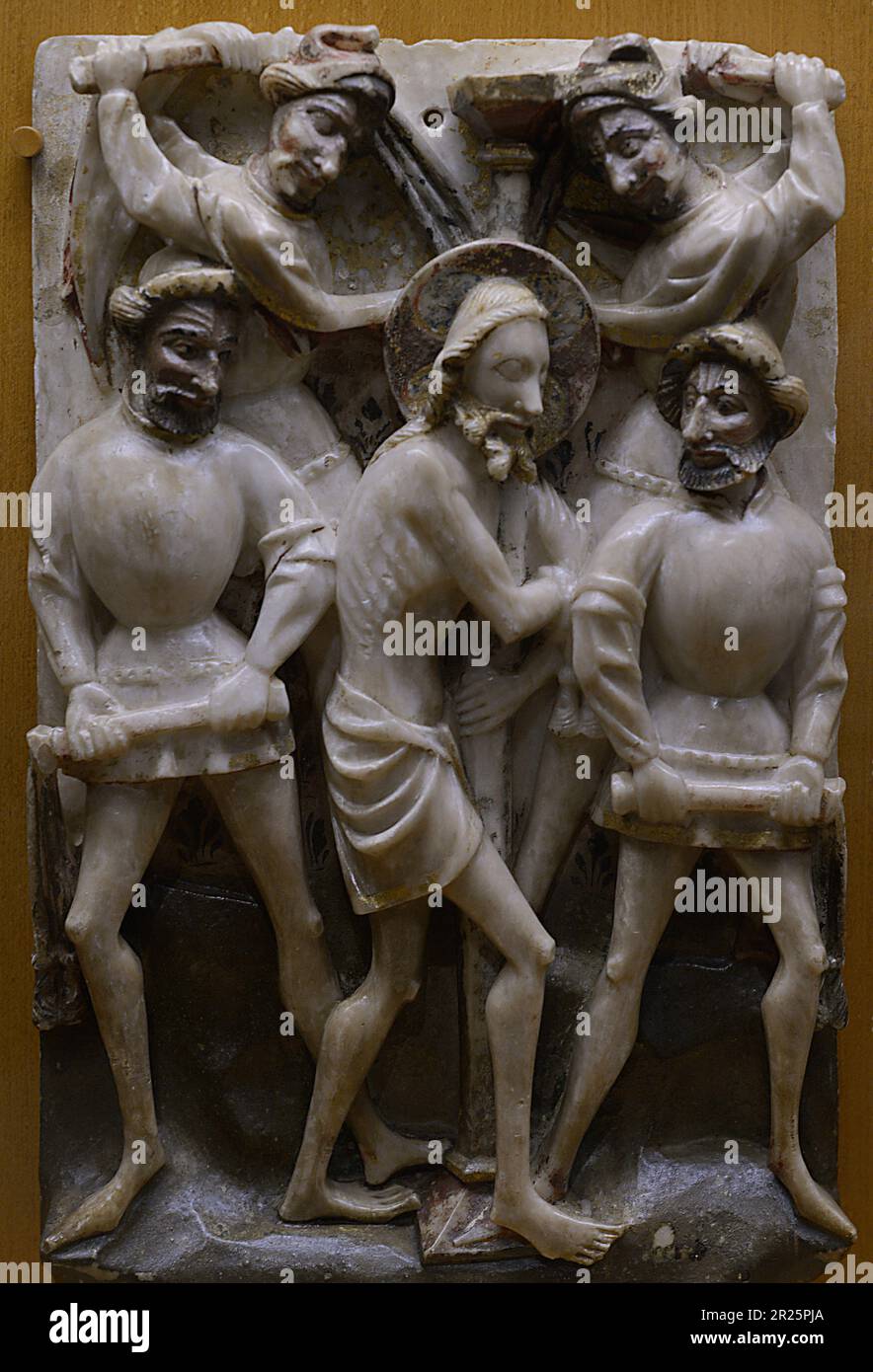 Relief représentant une scène de la passion du Christ, 15th siècle. La flagellation du Christ. Albâtre. Des ateliers de Nottingham (Angleterre). Musée archéologique de Carmo. Lisbonne, Portugal. Banque D'Images