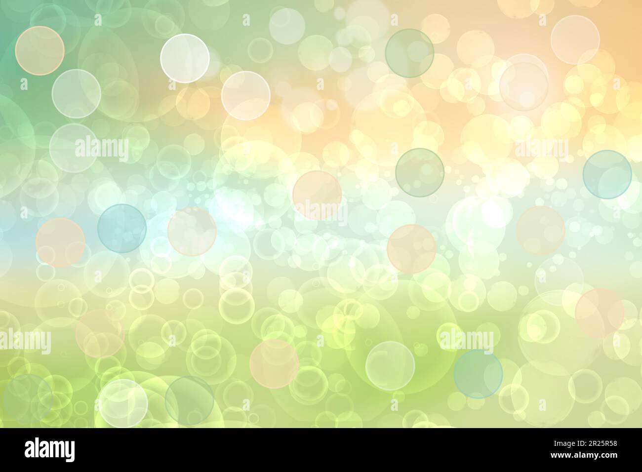 Arrière-plan de l'invitation à la fête Texture abstraite pastel bleu vert jaune orange avec des lumières de bokeh floues et des cercles de couleur doux. Magnifique toile de fond pour Banque D'Images