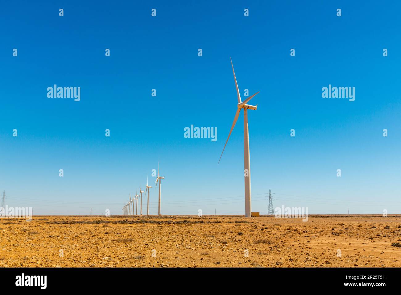 Tarfaya, Maroc - 30 avril 2022 : éoliennes dans le parc de Tarfaya au Maroc Banque D'Images Tarfaya, Maroc - 30 avril 2022 : éoliennes dans le parc de Tarfaya au Maroc Banque D'Images