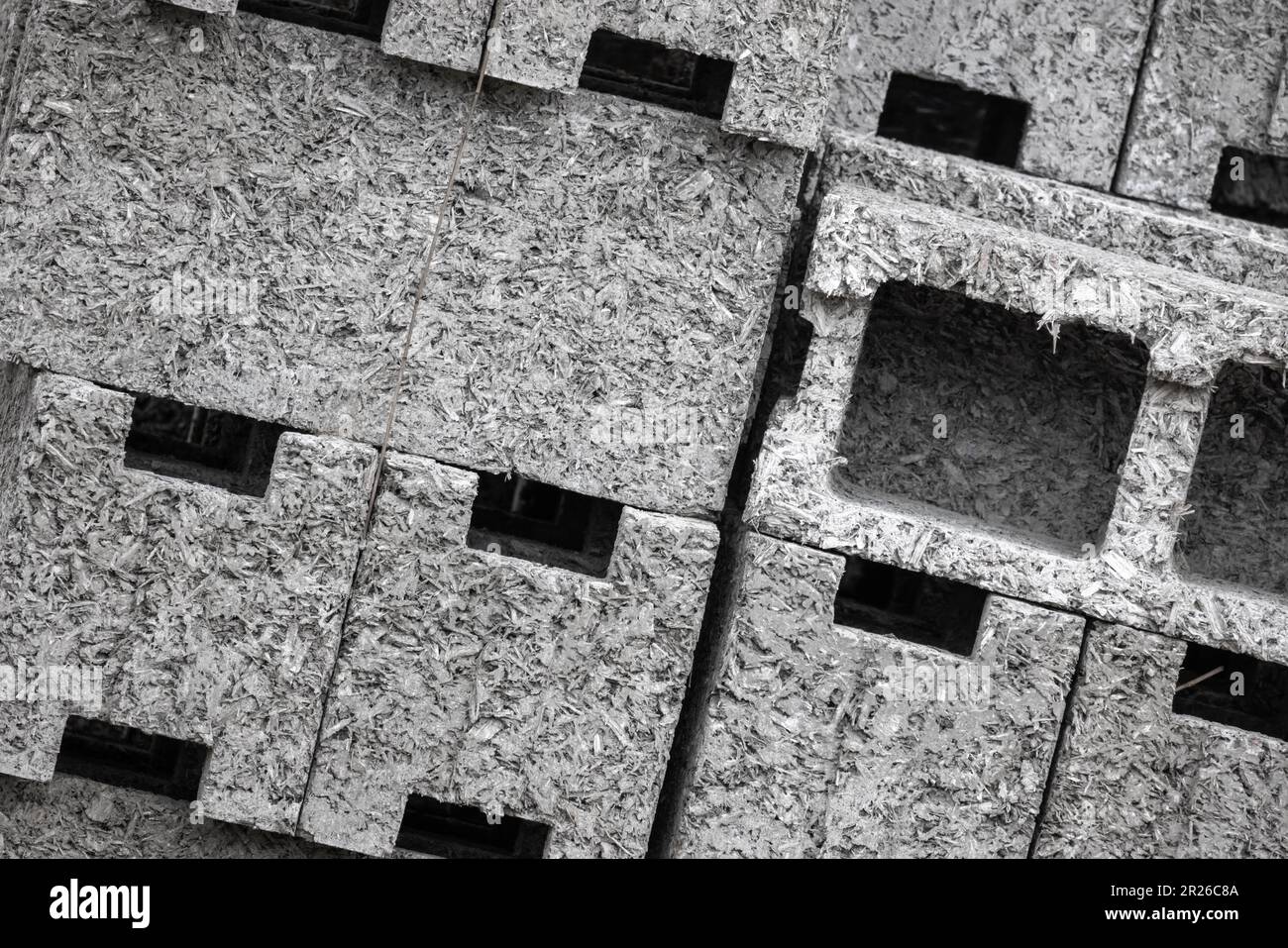 Arbolite blocs photo gros plan, ce matériau de construction est en béton léger à base de liant de ciment, d'agrégats organiques et d'additifs chimiques. Banque D'Images