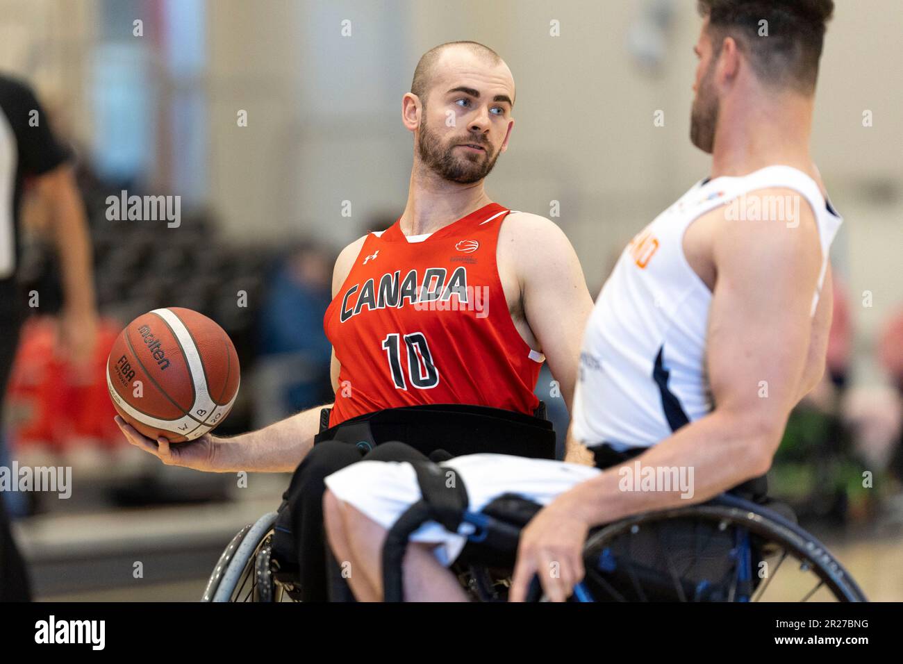 Ottawa, Canada. 17 mai 2023. Lee Melymick (10) de l’équipe canadienne de basketball en fauteuil roulant pour hommes dans le cadre d’une action de basketball en fauteuil roulant pour hommes dans l’équipe de développement du Canada contre l’équipe nationale des pays-Bas dans le cadre du tournoi d’invitation d’Ottawa à l’Université Carleton. Copyright Sean Burges 2023 / Mundo Sport Images / Alamo Live News. Banque D'Images