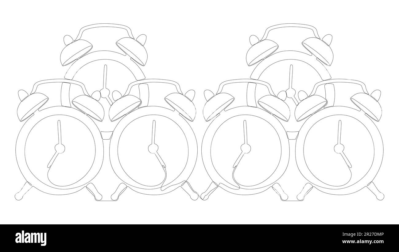 Une ligne continue de réveils. Concept d'horloge vectorielle illustration à trait fin. Dessin de contour idées créatives. Illustration de Vecteur