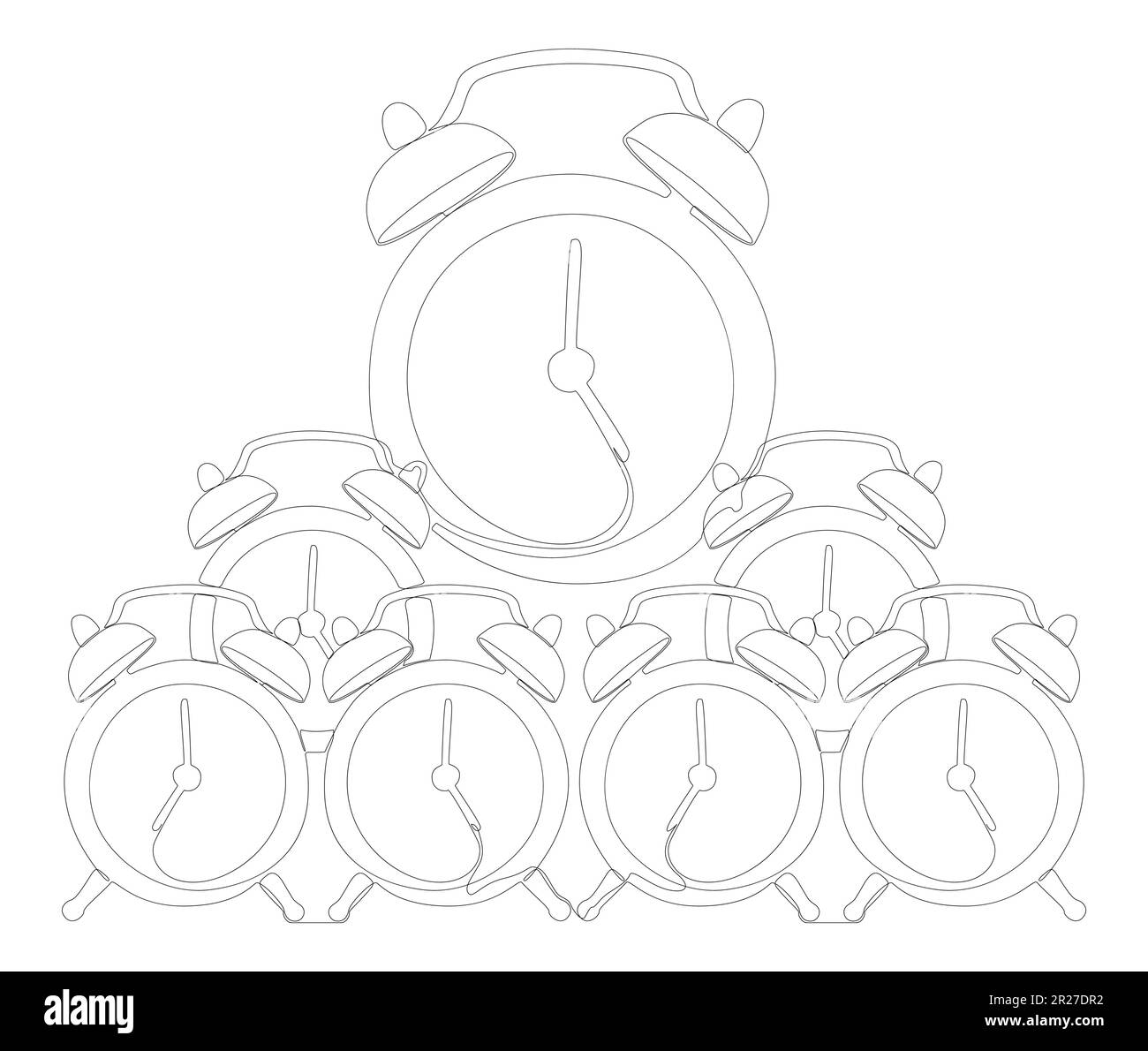 Une ligne continue de réveils. Concept d'horloge vectorielle illustration à trait fin. Dessin de contour idées créatives. Illustration de Vecteur