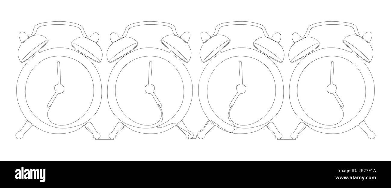 Une ligne continue de réveils. Concept d'horloge vectorielle illustration à trait fin. Dessin de contour idées créatives. Illustration de Vecteur