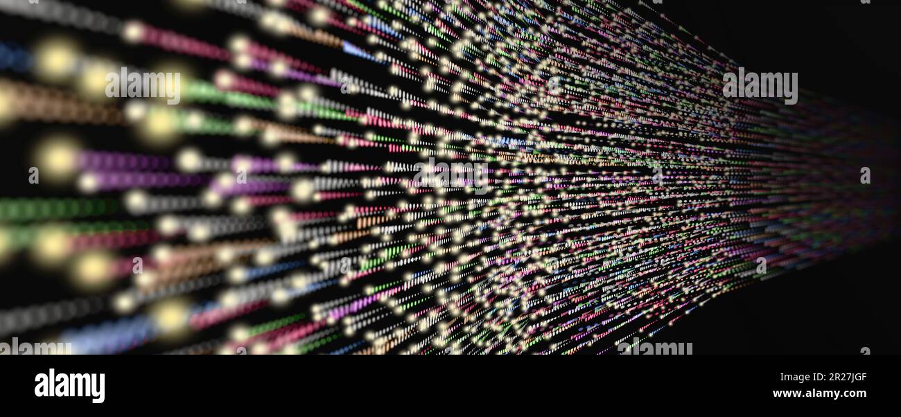 Flux de données numériques : un arrière-plan illustrant la technologie Big Data, 5G transfert d'informations sans fil, transmission de lumière à haute vitesse sur les Cybers Banque D'Images