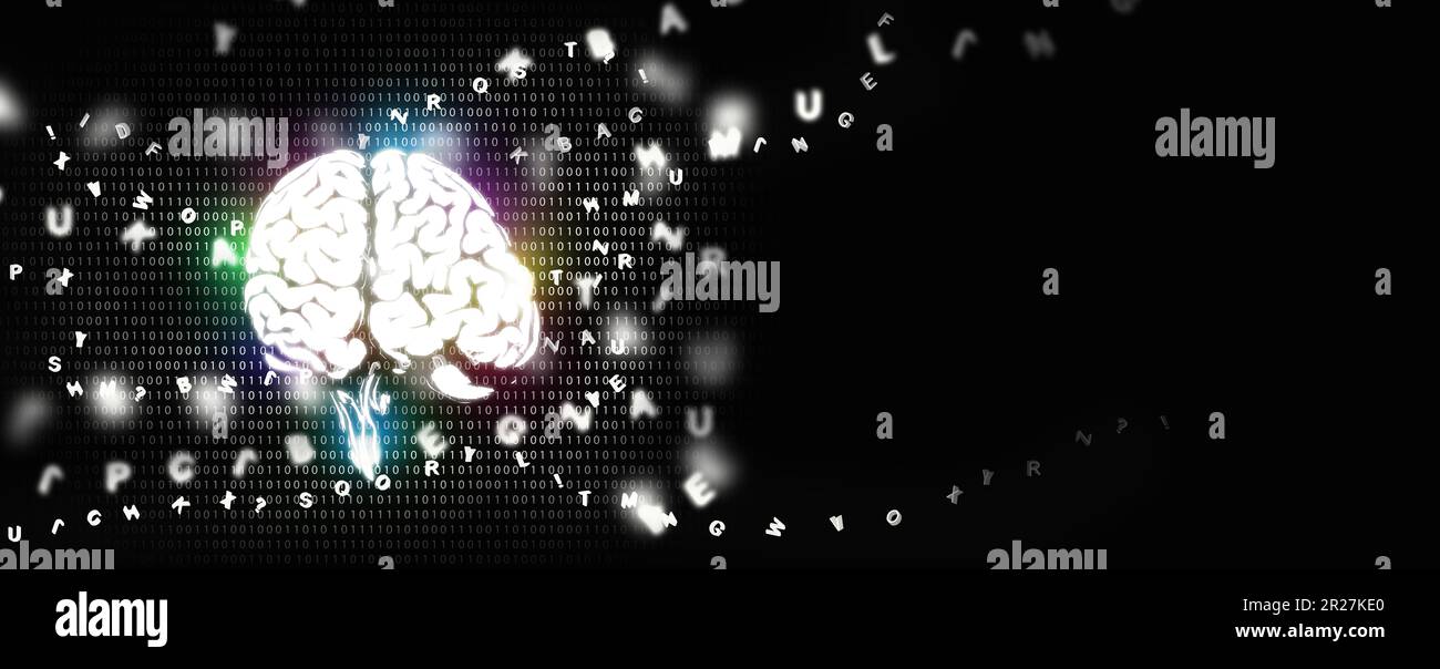 Concept de décodage du cerveau, décodage de l'activité et du signal du cerveau en dialogue, capacité neuroscientifique de l'IA, décodage neural de l'intelligence artificielle Banque D'Images