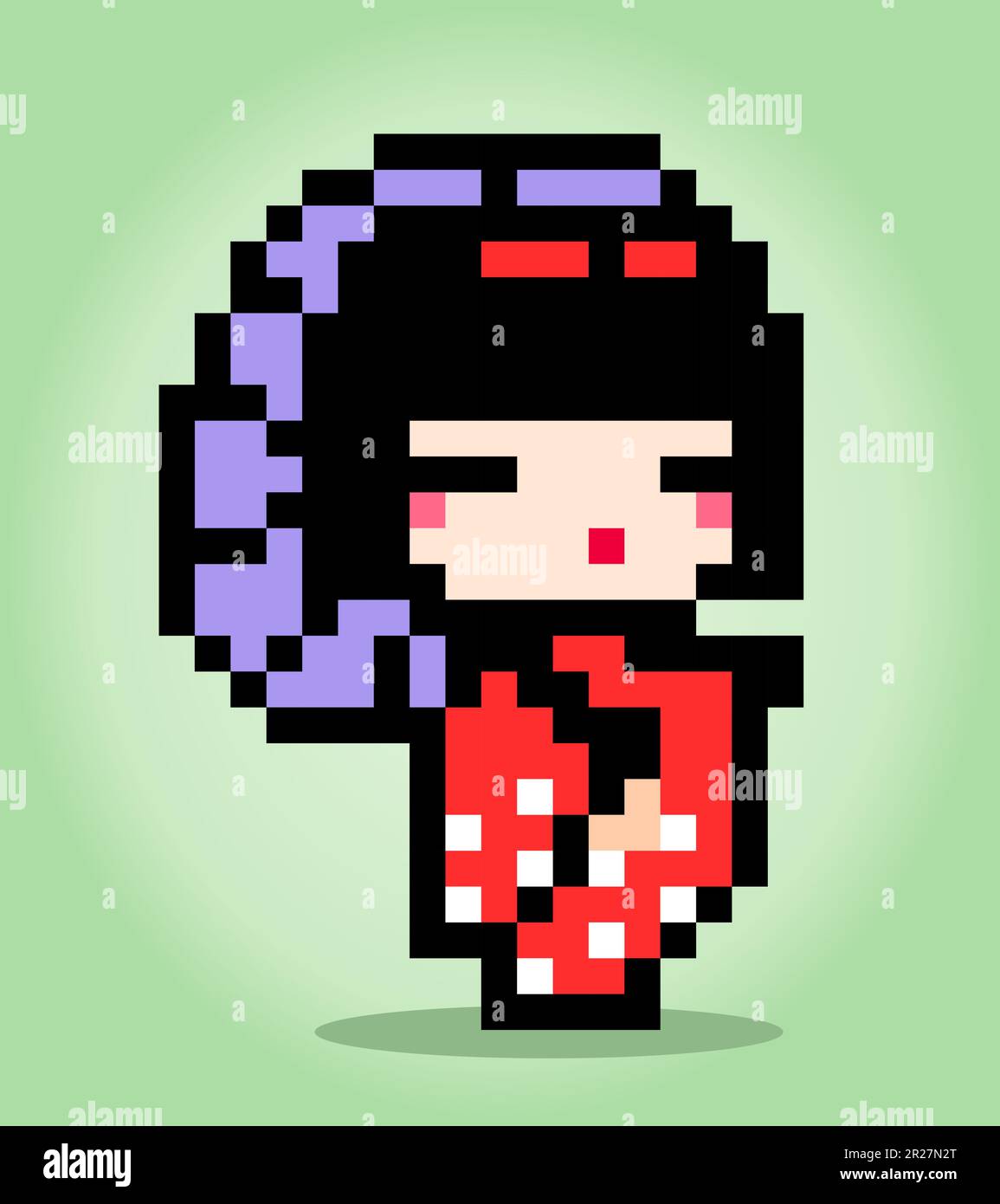 pixel 8 bits de geisha japon. les femmes habillent les kimono dans des illustrations vectorielles pour les points de croix et les ressources de jeu. Illustration de Vecteur