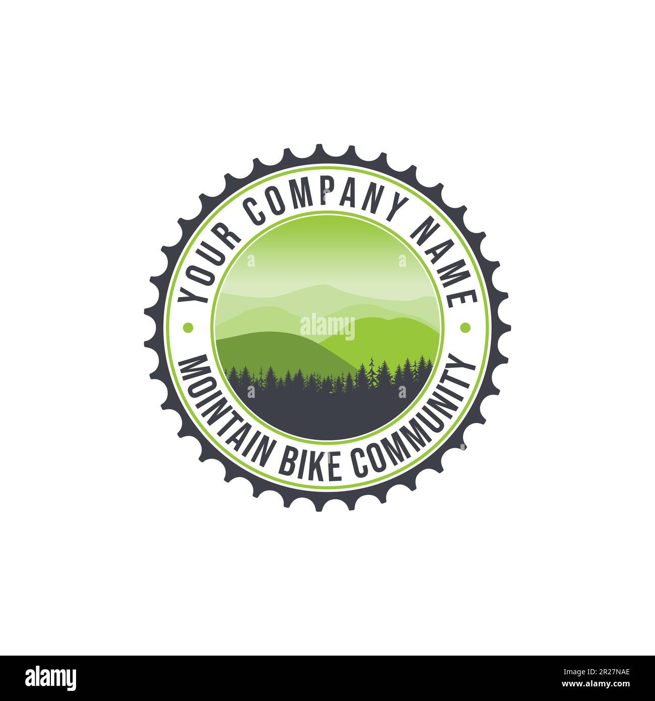 Logo de la communauté Mountain Bike. Extreme Mountain bike logo design Gear Mountain concept pour la communauté cycliste Illustration de Vecteur