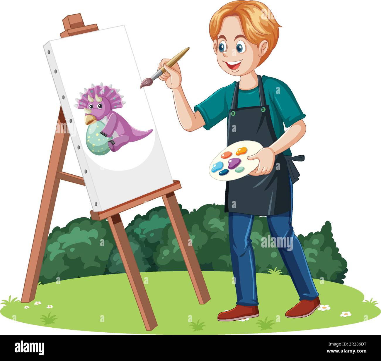 Homme peinture dinosaure à l'illustration du jardin Illustration de Vecteur